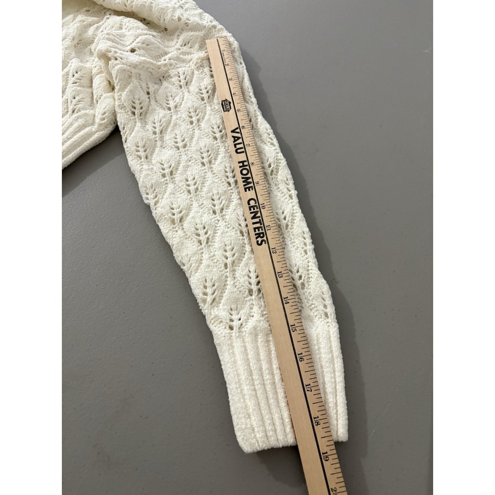 Ivory Cable Knit Cropped cardigan sweater Hippie Rose Brand Sz M Cottage Boho - Picture 7 of 8